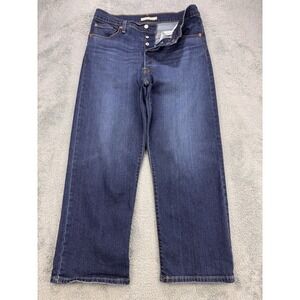 Levi 501 Jeans Women 32x27 Blue Med Wash Button Fly Ribcage Straight Ankle